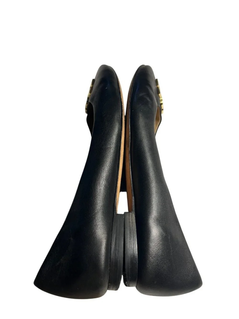 Tory Burch Black Leather Logo Ballet Flats Womens Size 8M With Gold Hardware